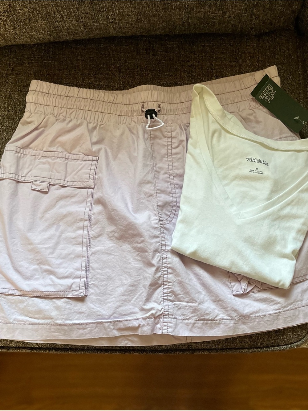 Wild Fable Lavender Cargo Skirt with White crop T-shirt both medium.
